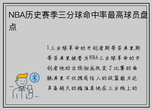 NBA历史赛季三分球命中率最高球员盘点